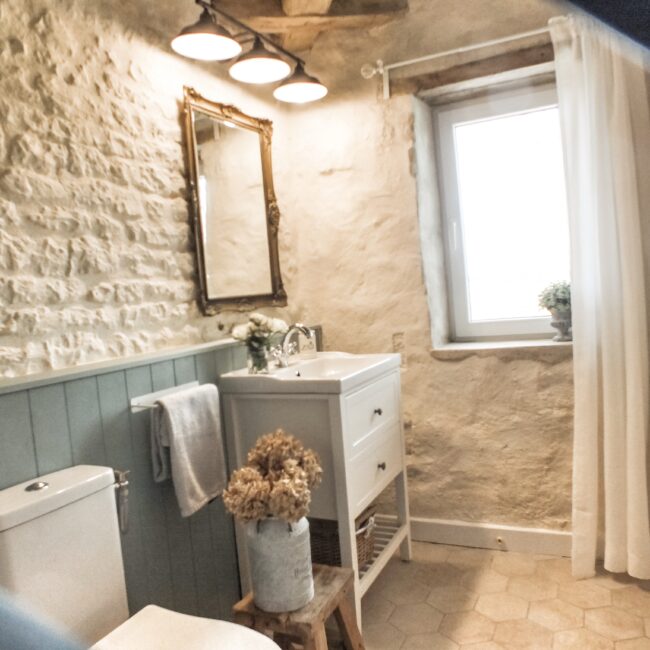 View of bathroom at French holiday cottage